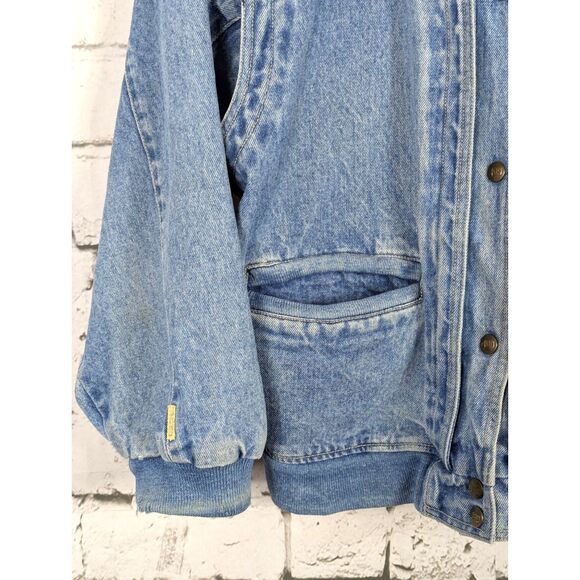 JAG Vintage 80s Distressed Grungy Punk Pop Graphic Denim Bomber Jacket Medium - Picture 3 of 14